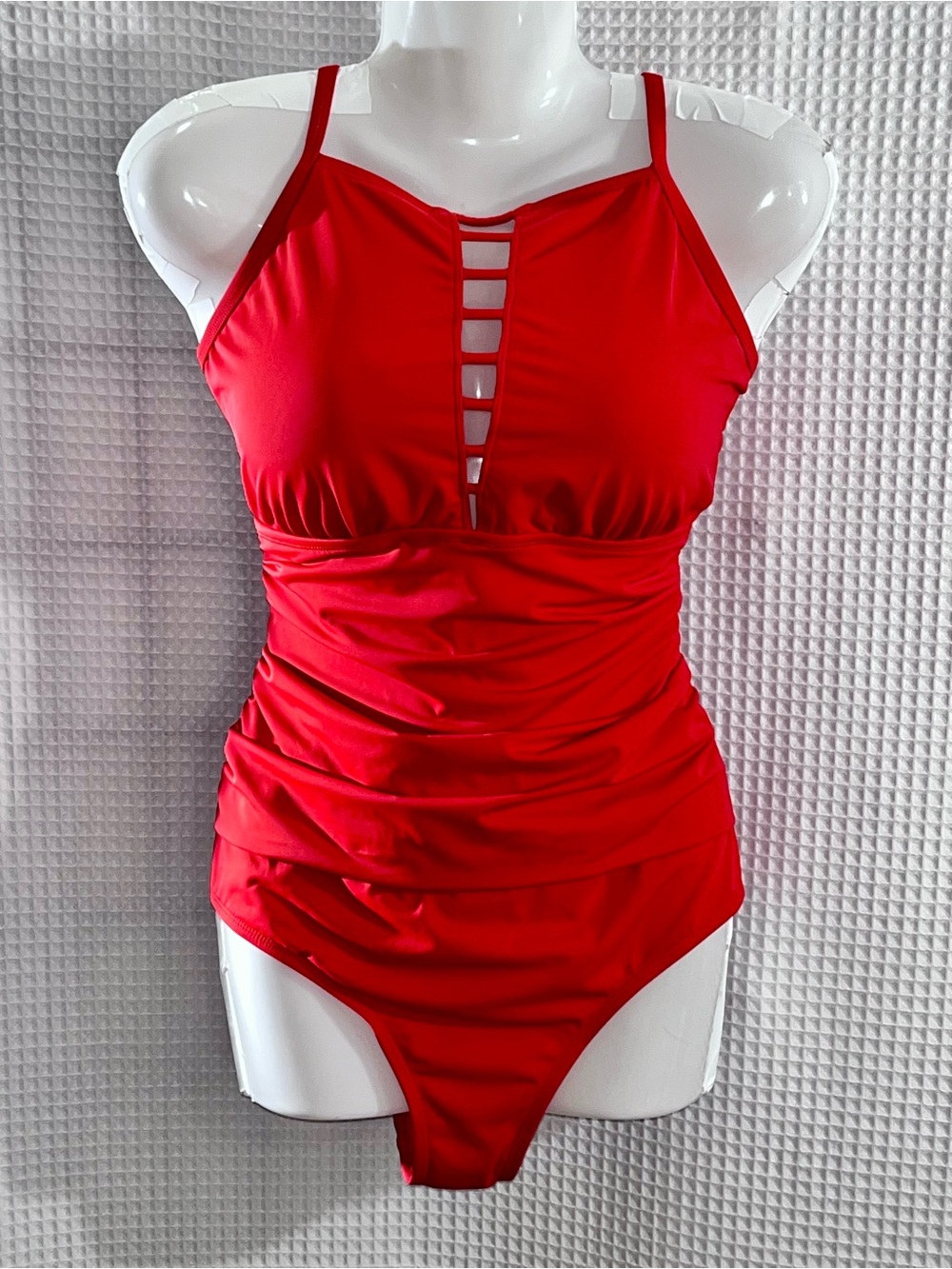 Jantzen Red One-Piece Swimsuit with Ladder Front Detail size 14